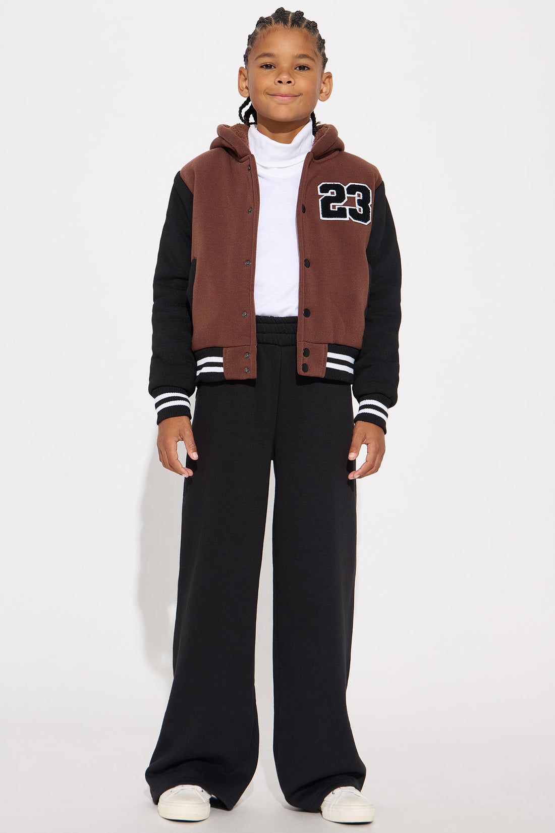 Mini 23 Fleece Varsity Hoodie With Sherpa Lining - Brown/combo