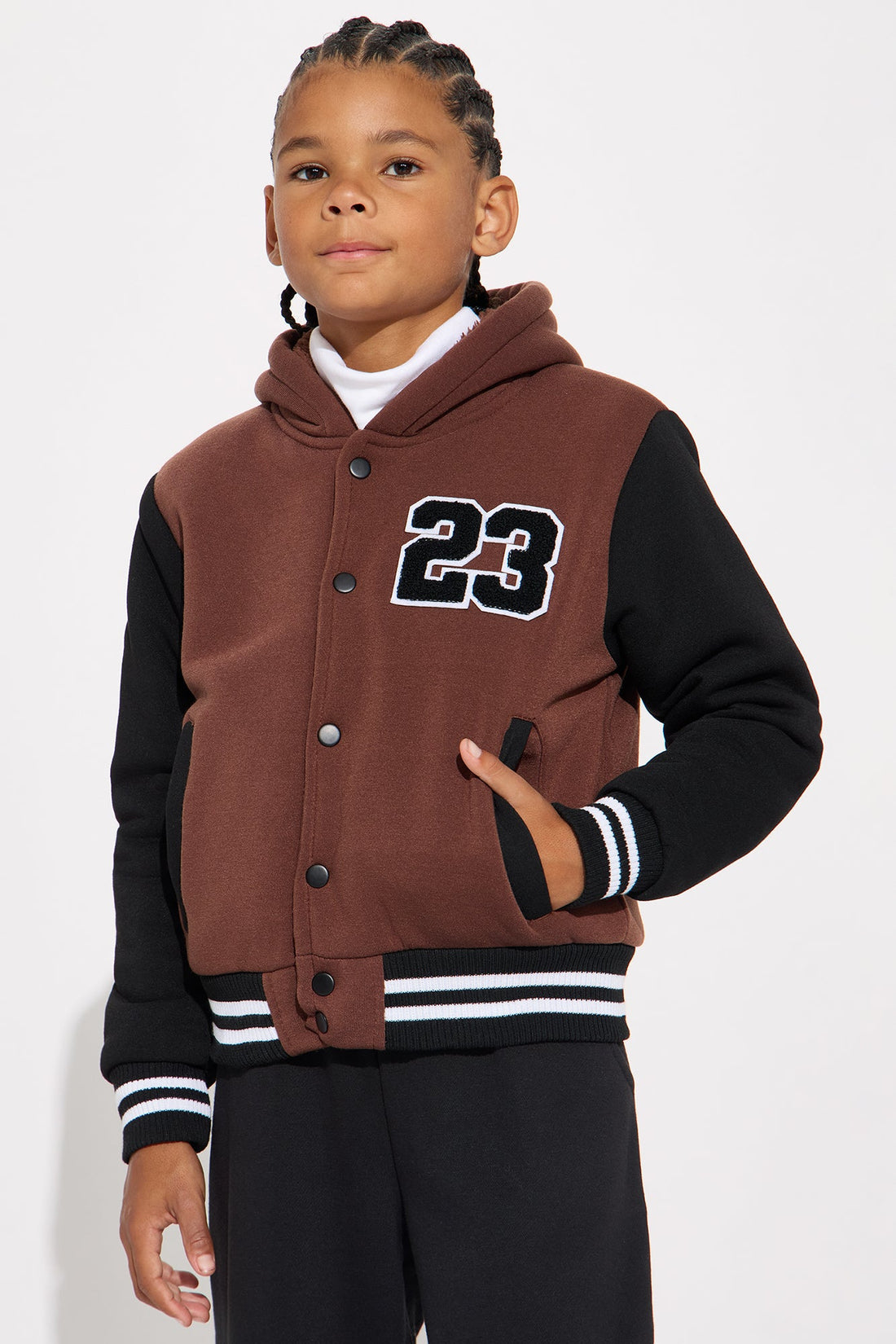Mini 23 Fleece Varsity Hoodie With Sherpa Lining - Brown/combo