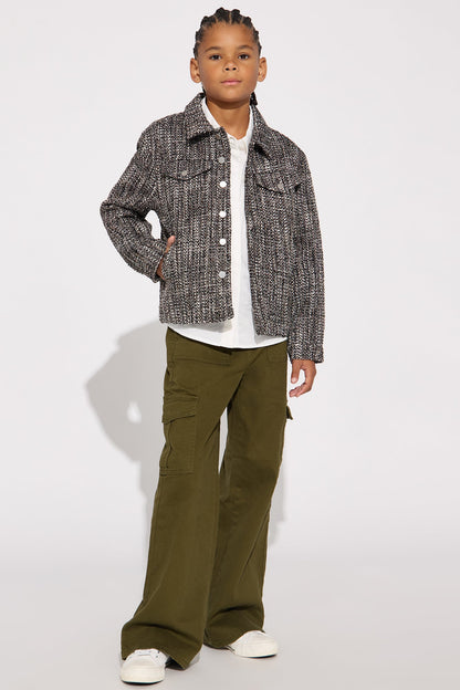 Mini Tweed Button Shacket - Black/combo