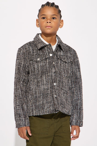 Mini Tweed Button Shacket - Black/combo