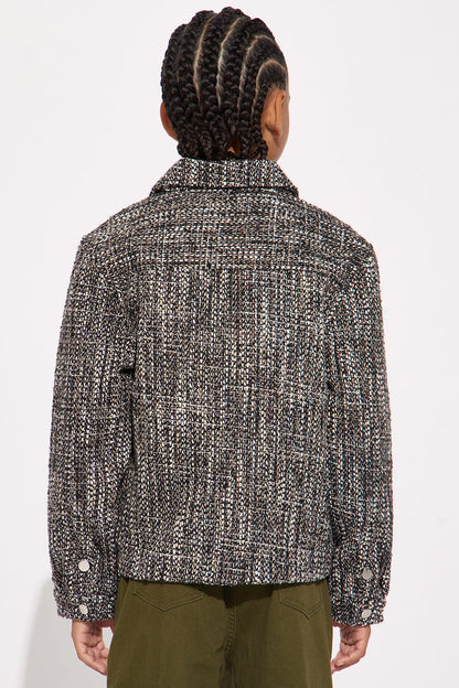 Mini Tweed Button Shacket - Black/combo