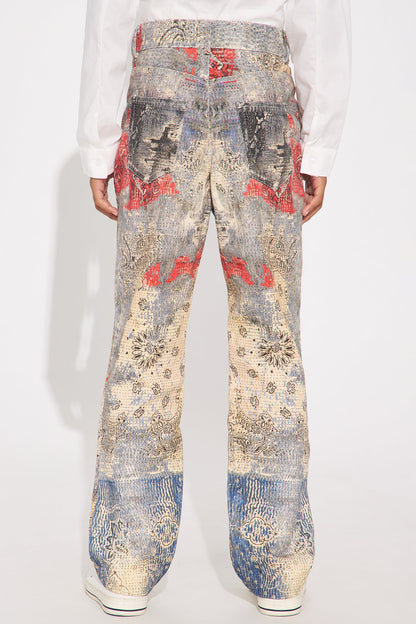 Mini Straight Bandana Duality Printed Pants - Multi Color