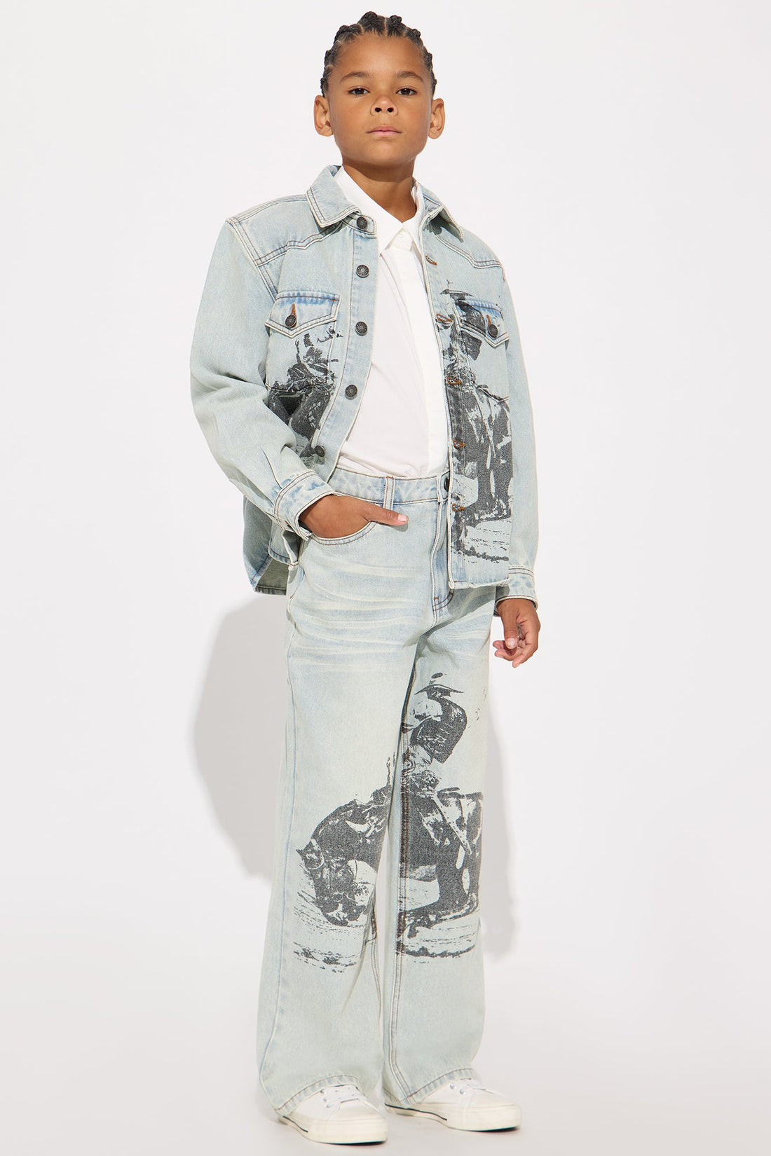 Mini Relaxed Cowboy Hit Denim Button Up Shirt - Vintage Blue Wash