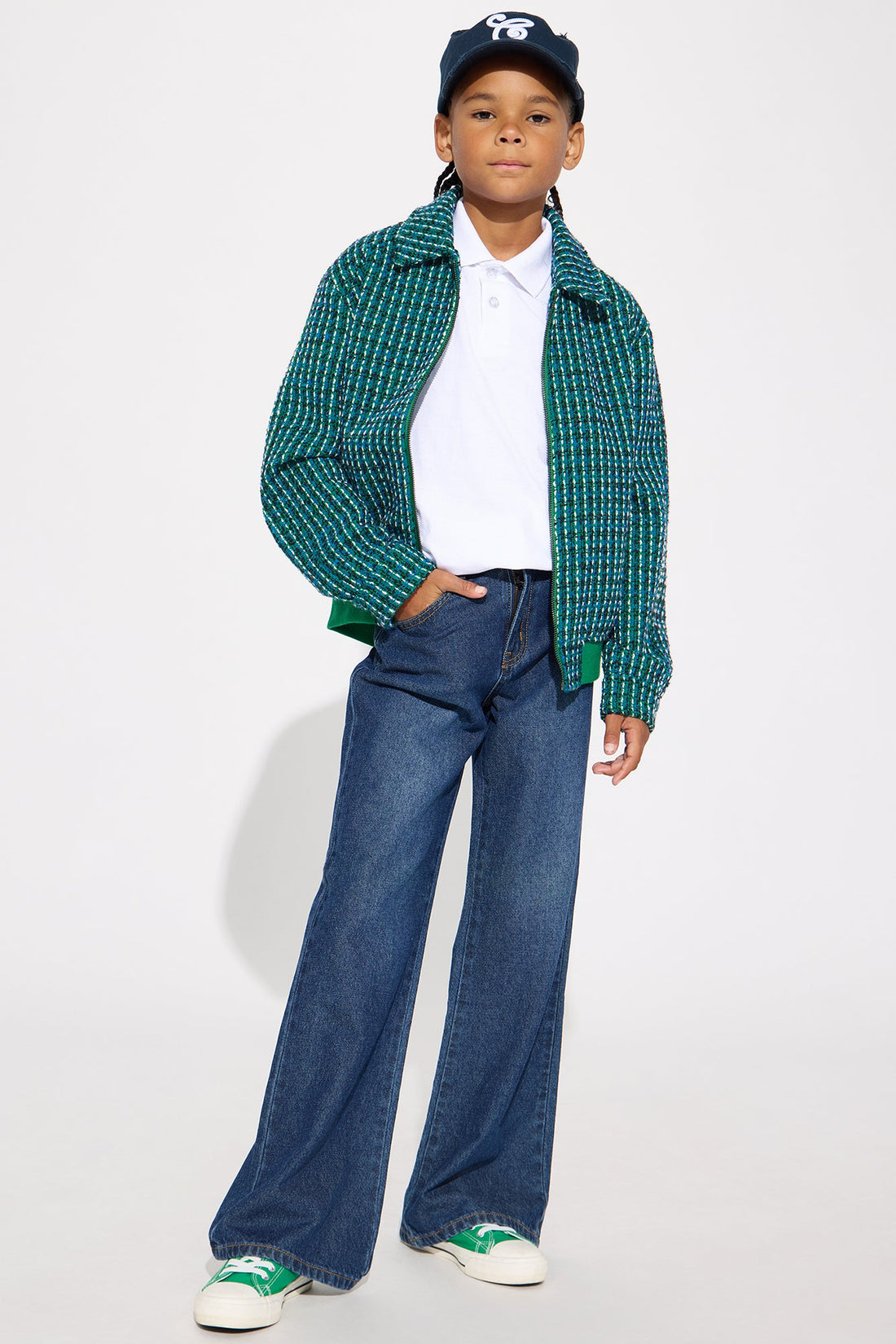 Mini Relaxed Textured Tweed Zip Work Jacket - Green