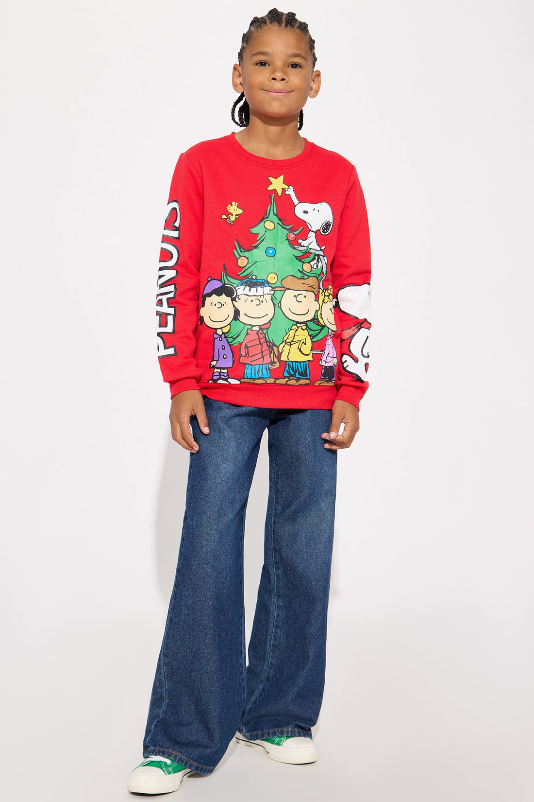 Mini The Peanuts Merry Christmas Crew Neck Sweatshirt - Red