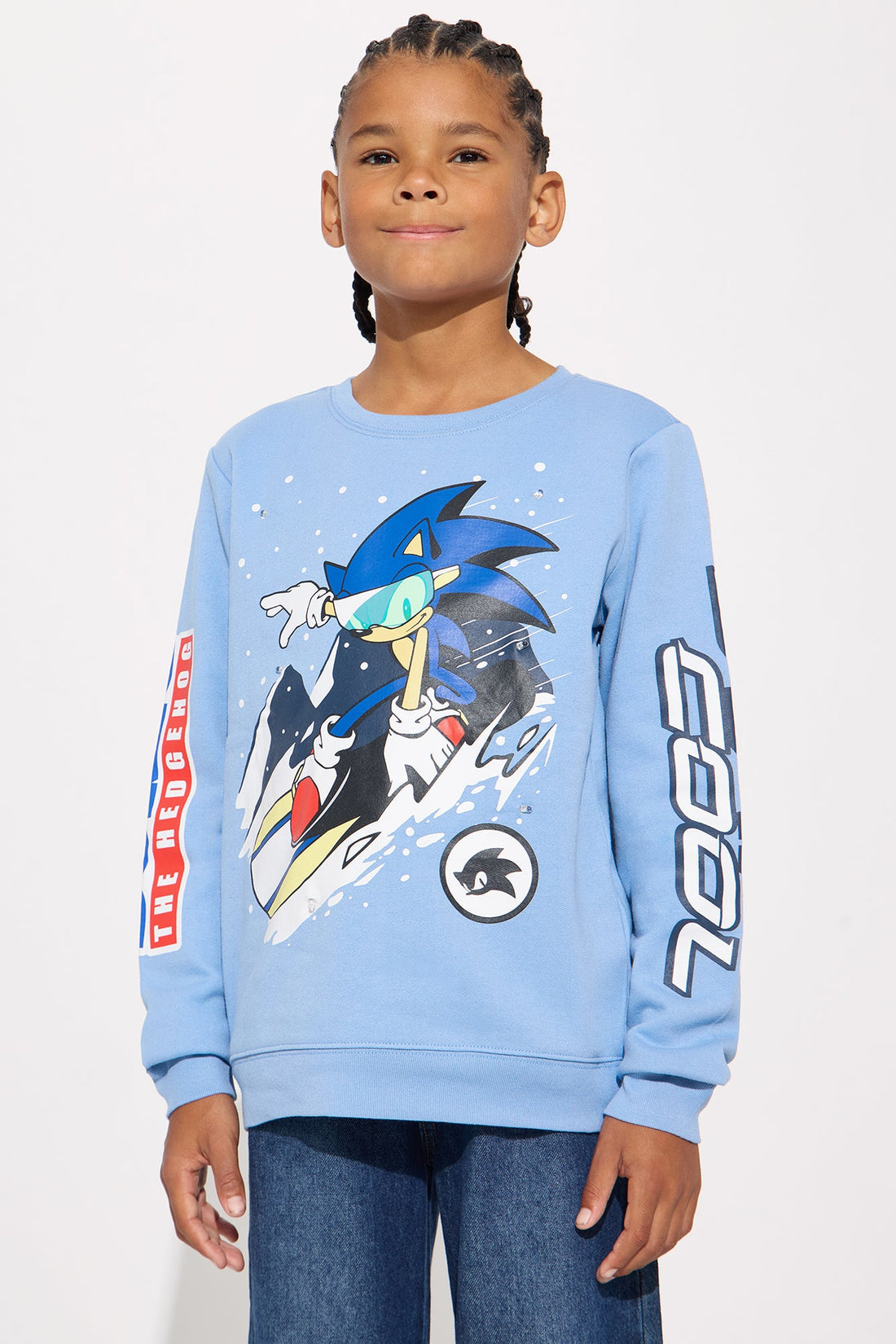 Mini Sonic The Hedgehog Stay Cool Crew Neck Sweatshirt - Dusty Blue