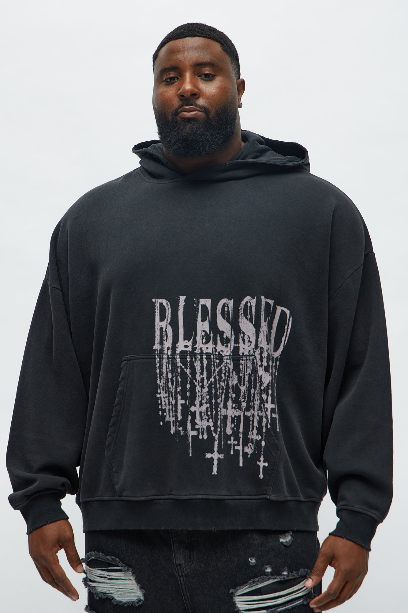 Forever Blessed Oversized Hoodie - Black Wash