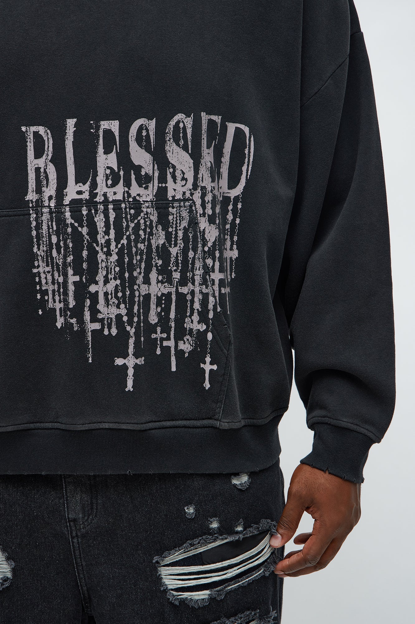 Forever Blessed Oversized Hoodie - Black Wash
