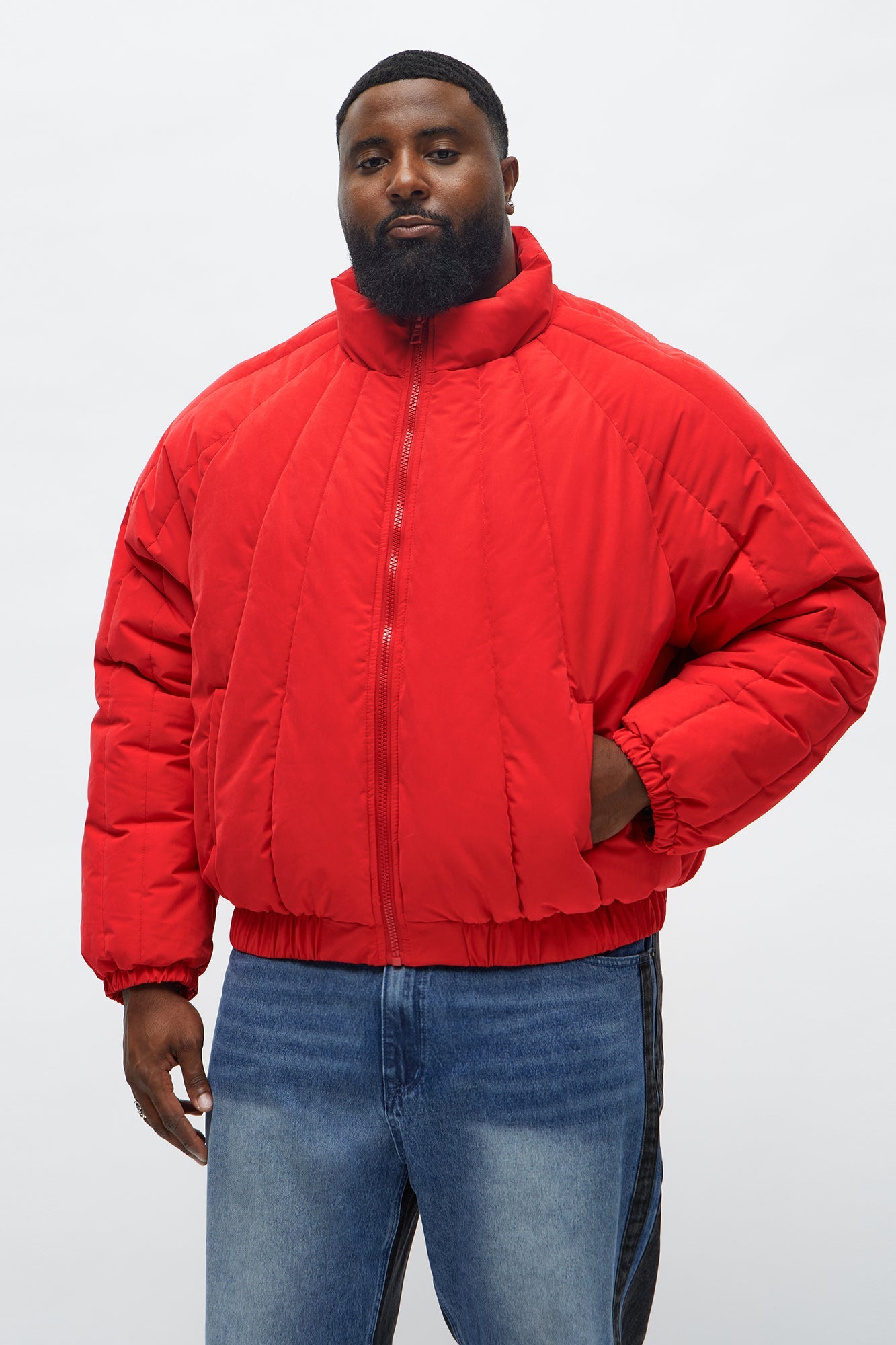 Cropped Center Of Attention Bomber Puffer Jacket - Red
