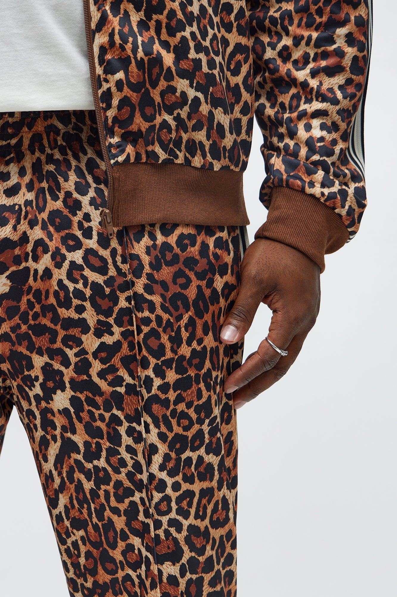 Slim Flared Leopard Print Track Pant - Brown Combo