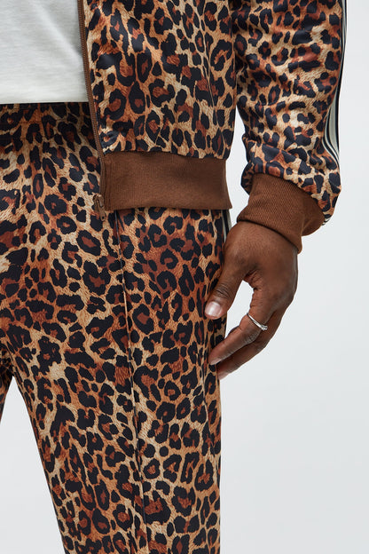 Slim Flared Leopard Print Track Pant - Brown Combo