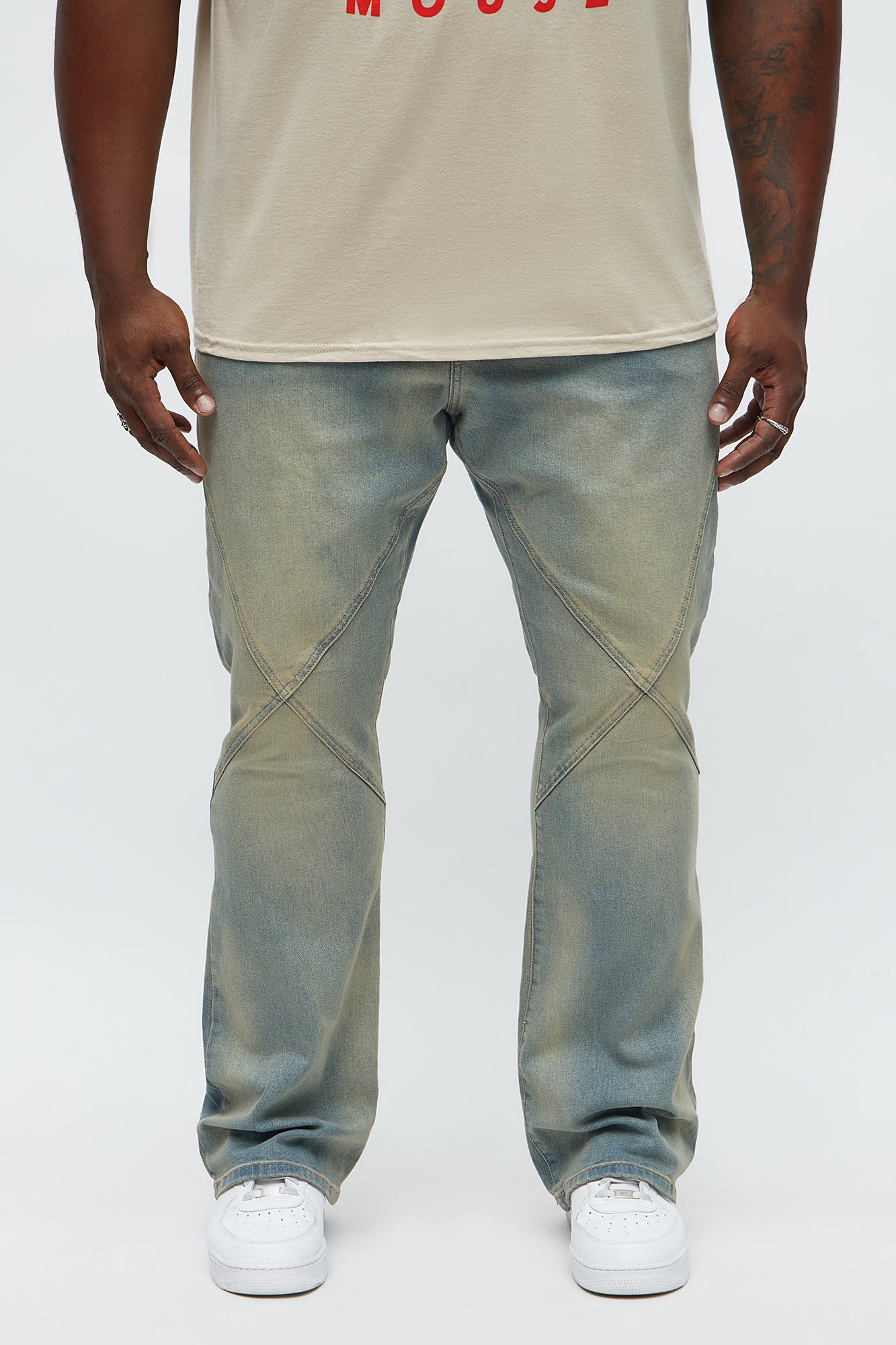 Stacked Skinny Flare Cross Panel Jean - Vintage Blue Wash