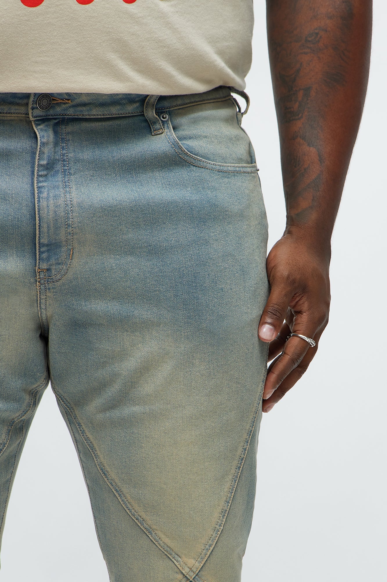 Stacked Skinny Flare Cross Panel Jean - Vintage Blue Wash