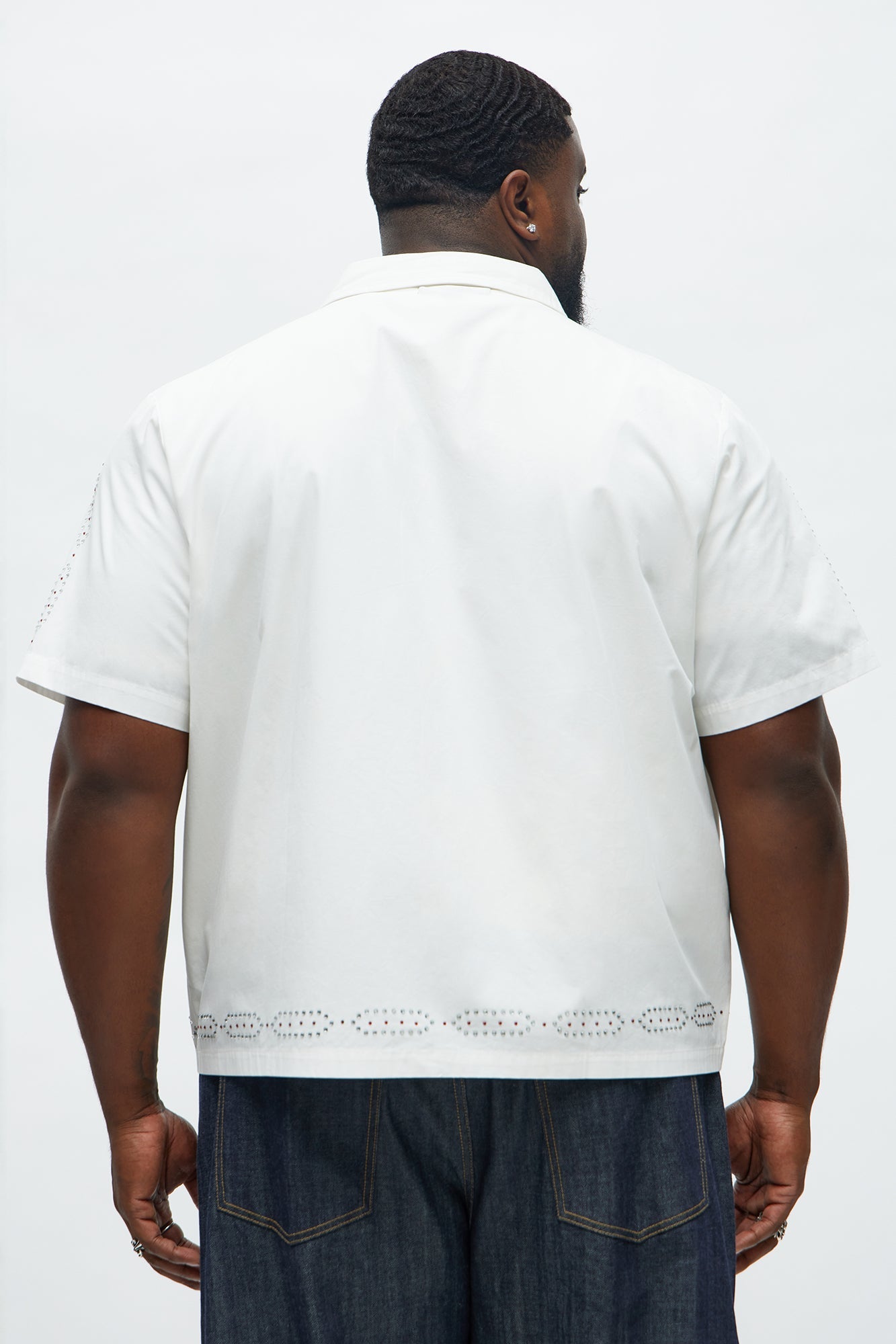 Relaxed Embellished Lucky Button Up Shirt - White