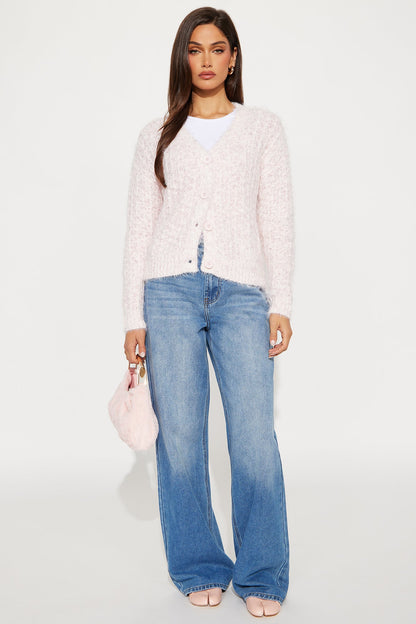 Sparkle Season Fuzzy Cardigan - Light Pink