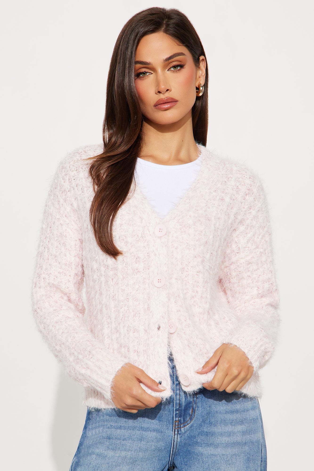 Sparkle Season Fuzzy Cardigan - Light Pink
