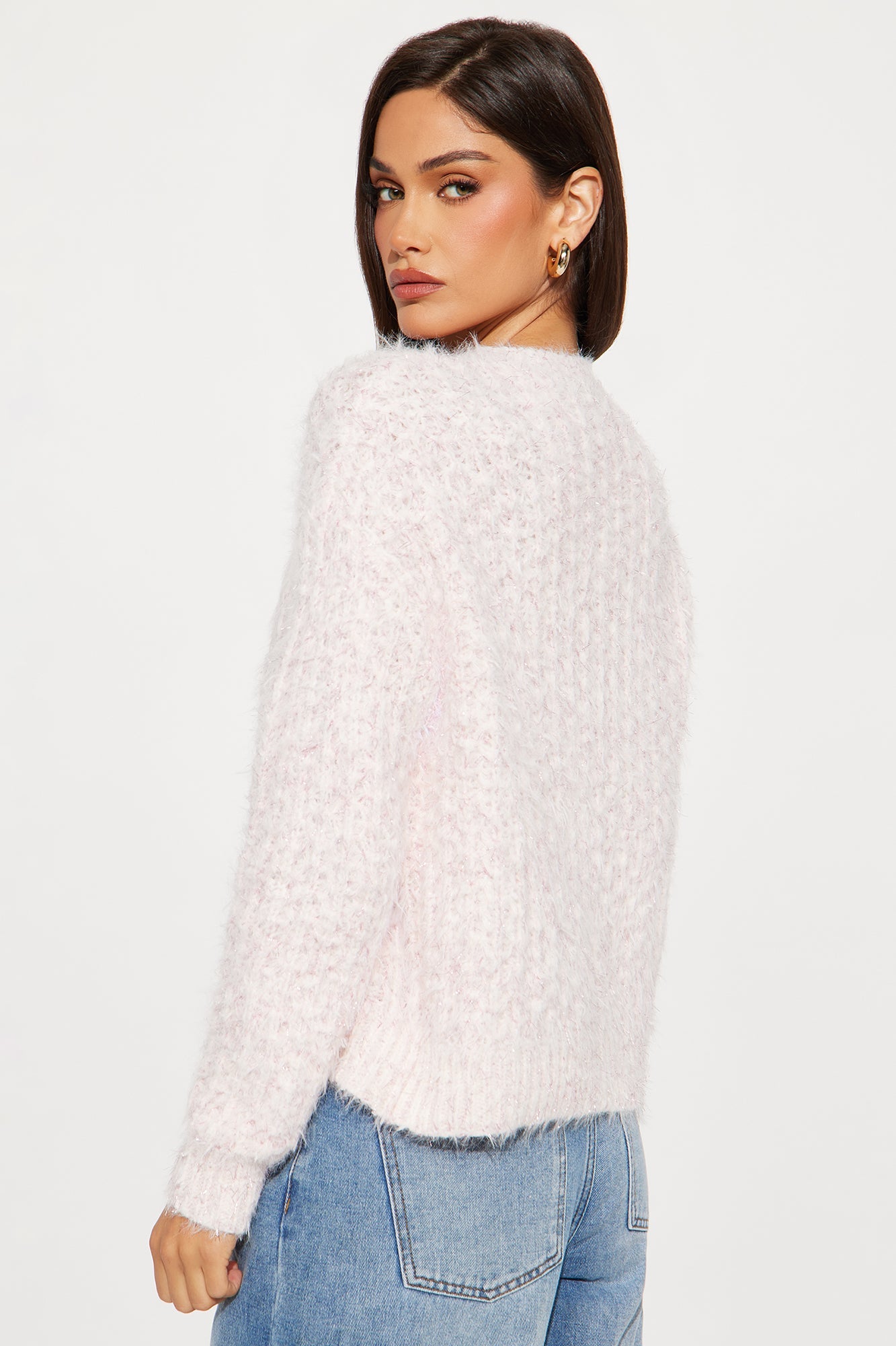 Sparkle Season Fuzzy Cardigan - Light Pink