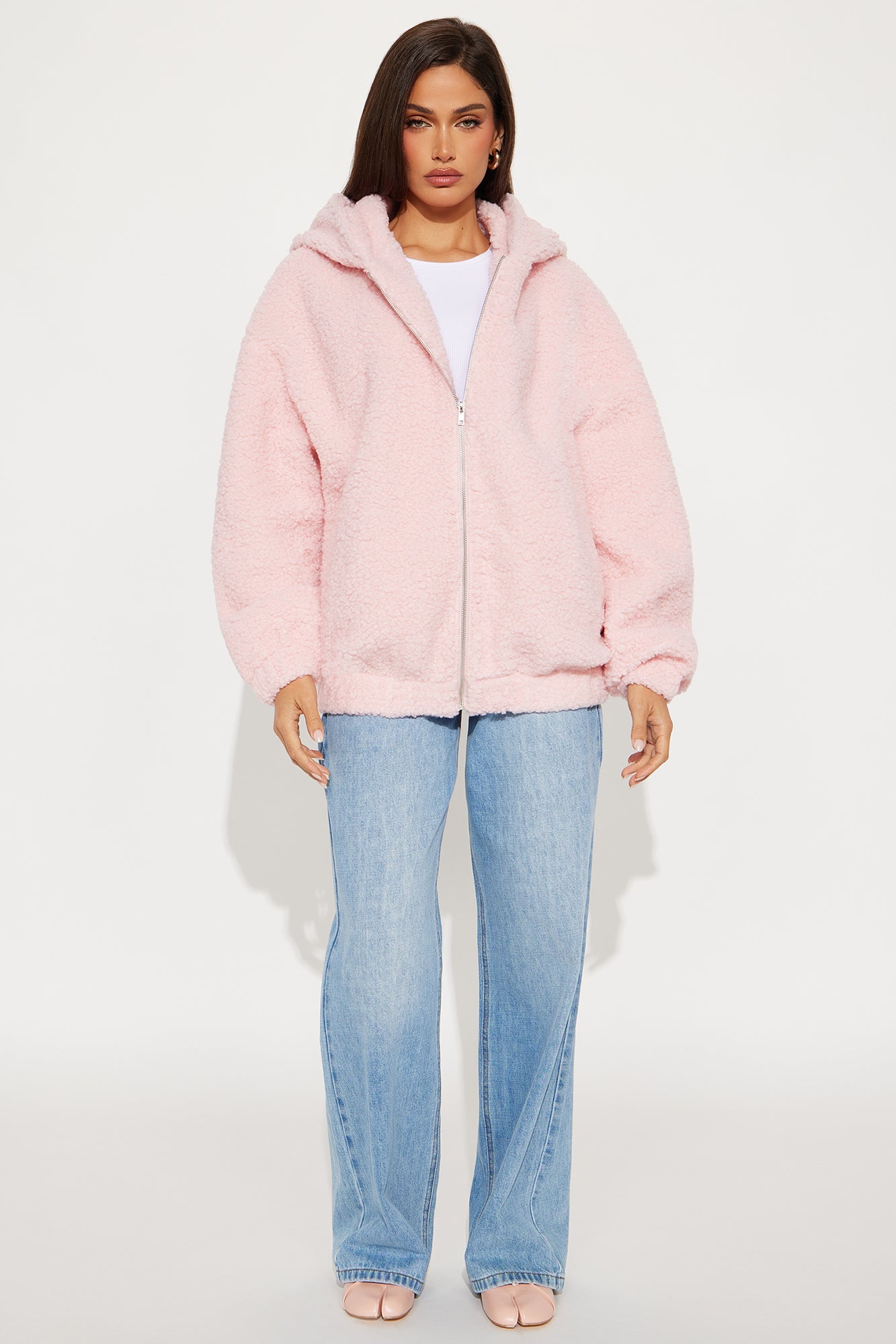 Snuggle Up Hooded Sherpa Coat - Light Pink