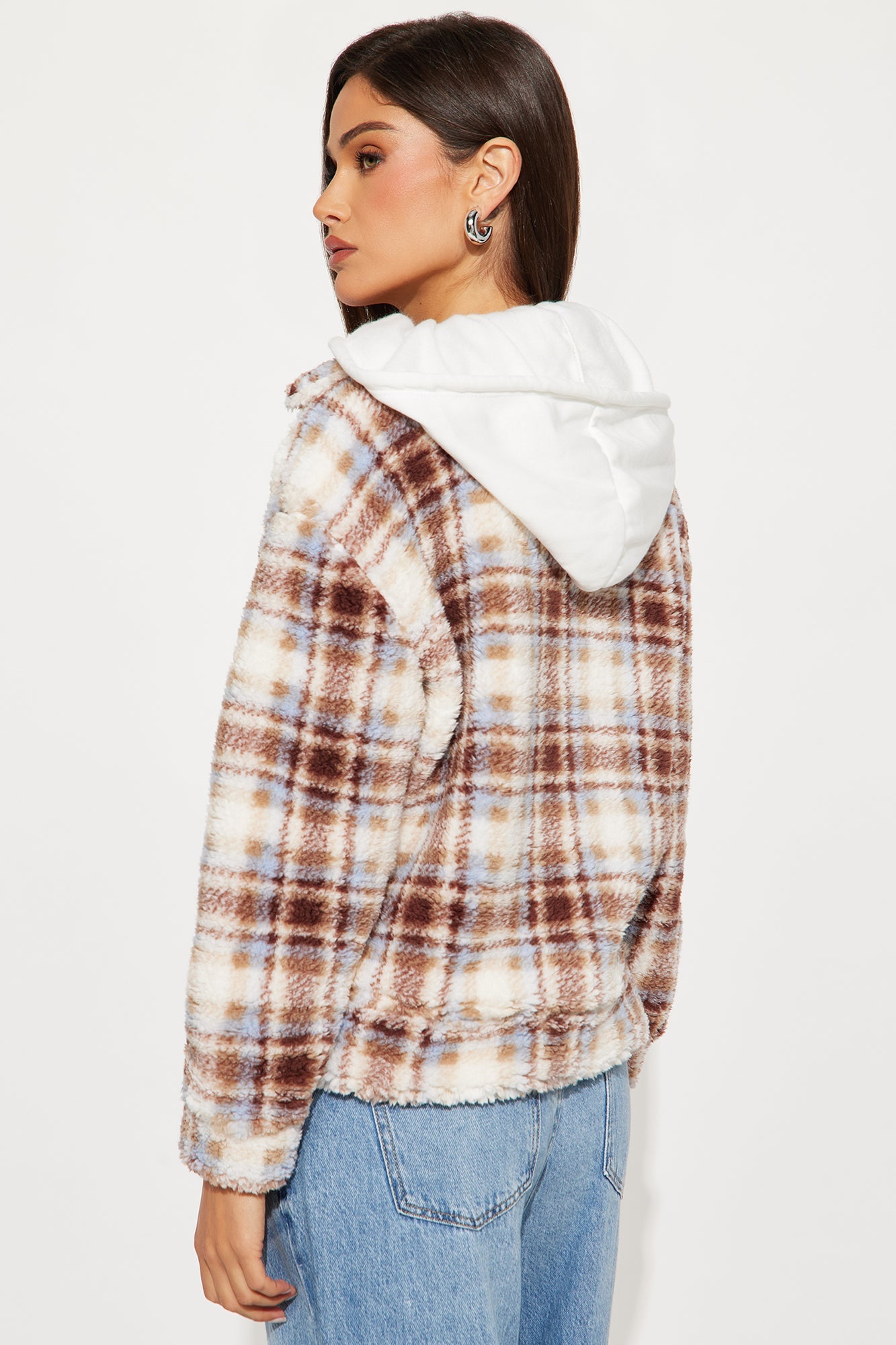 Out Of Town Plaid Sherpa Shacket - Brown/combo