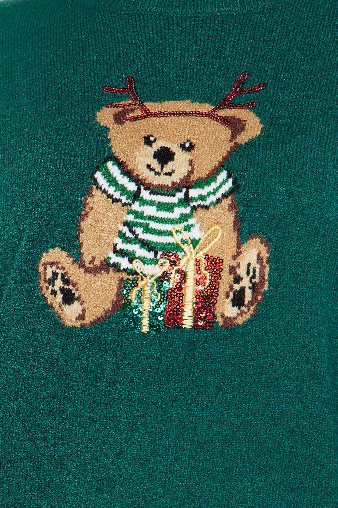 Christmas Teddy Bear Cropped Sweater - Green/combo
