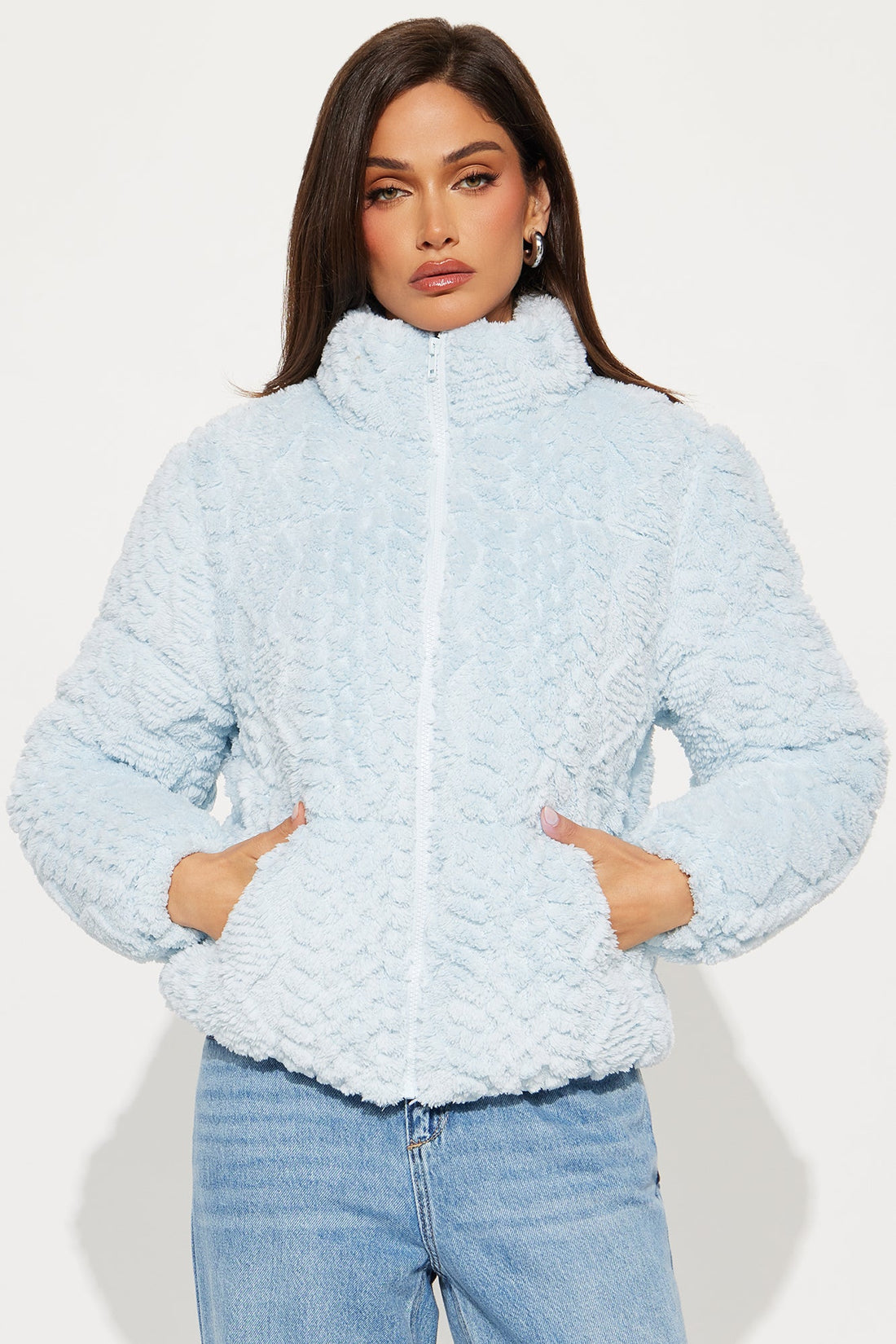 Cozy Dreams Sherpa Puffer Jacket - Light Blue