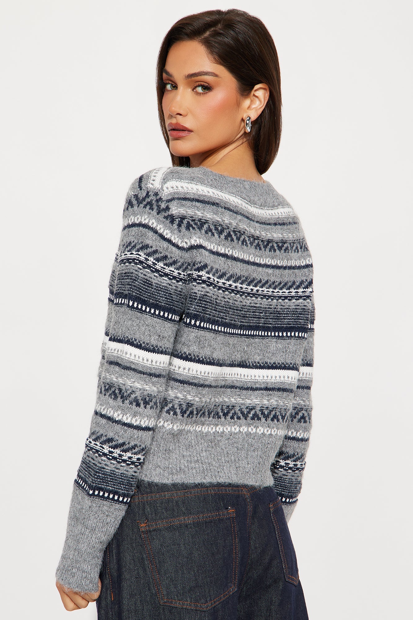 Cabin Life Fair Isle Cardigan - Grey/combo