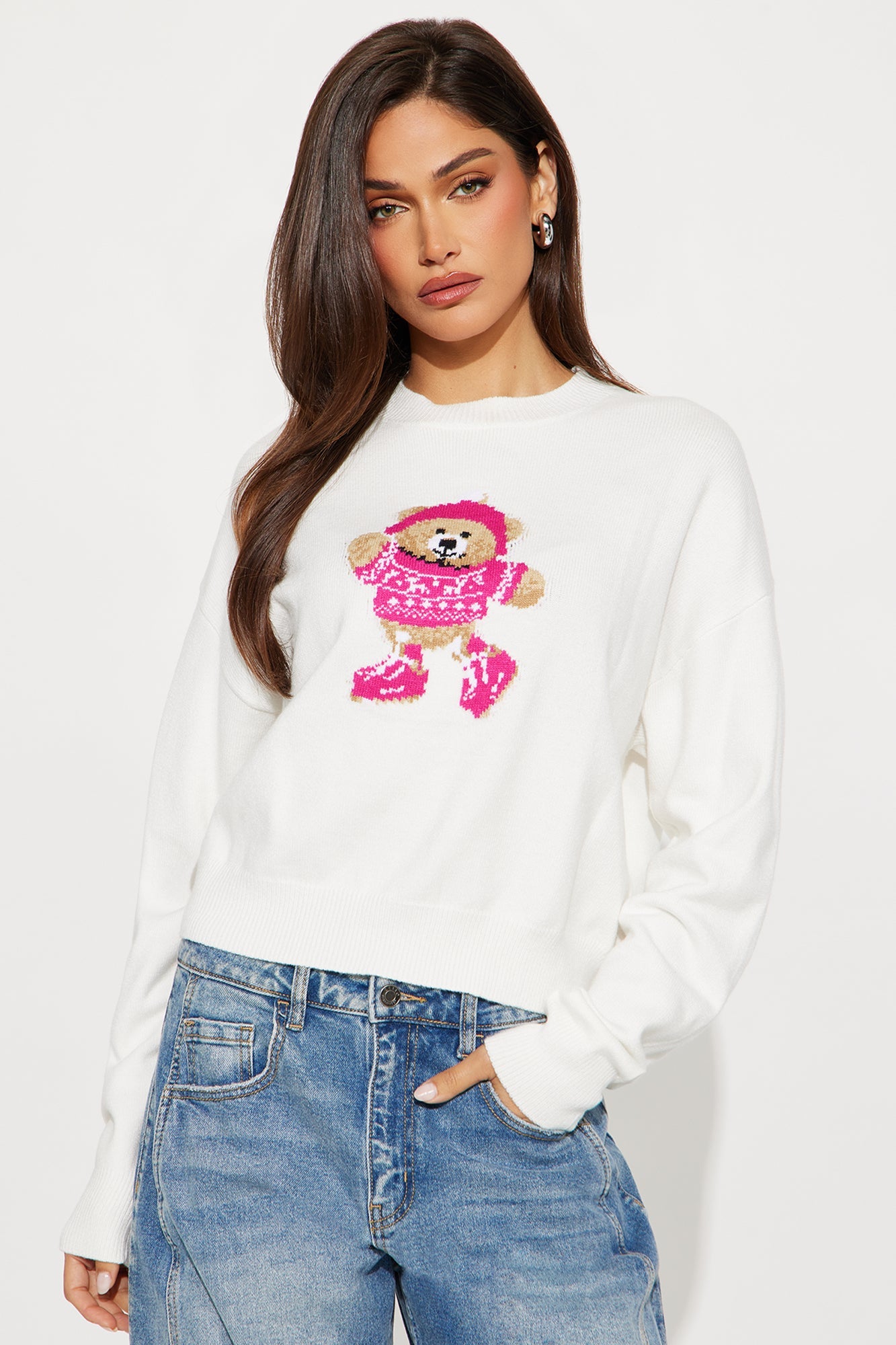 Skate Teddy Cropped Sweater - Ivory/combo