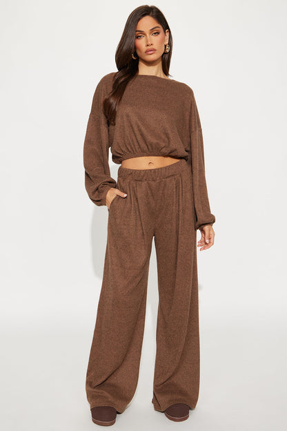 Homebody Wide Leg Pant Set - Mocha