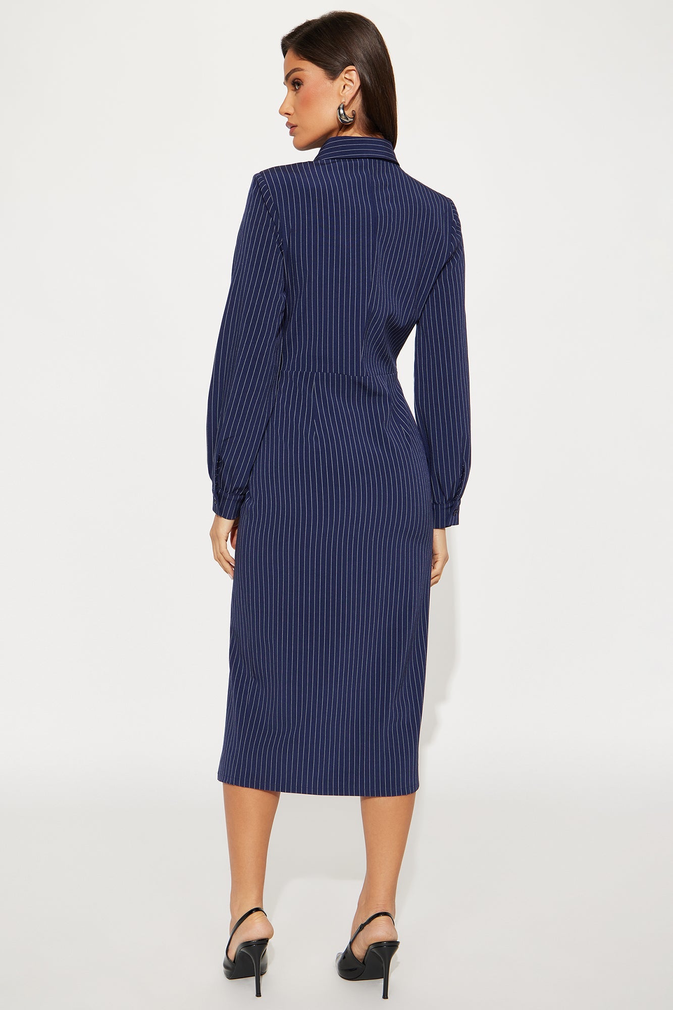 Taya Collar Pinstripe Shirt Midi Dress - Navy/combo