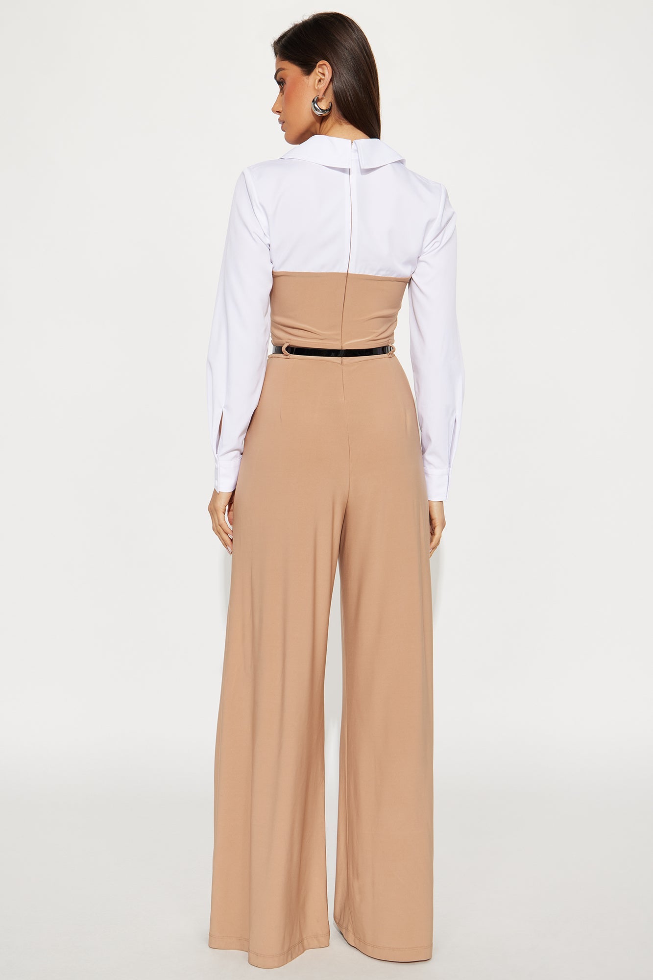 Iris Belted Long Sleeve Wide Leg Jumpsuit - Taupe