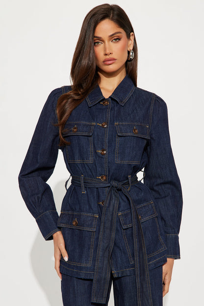 Patricia Puff Sleeve Denim Pant Set - Dark Wash