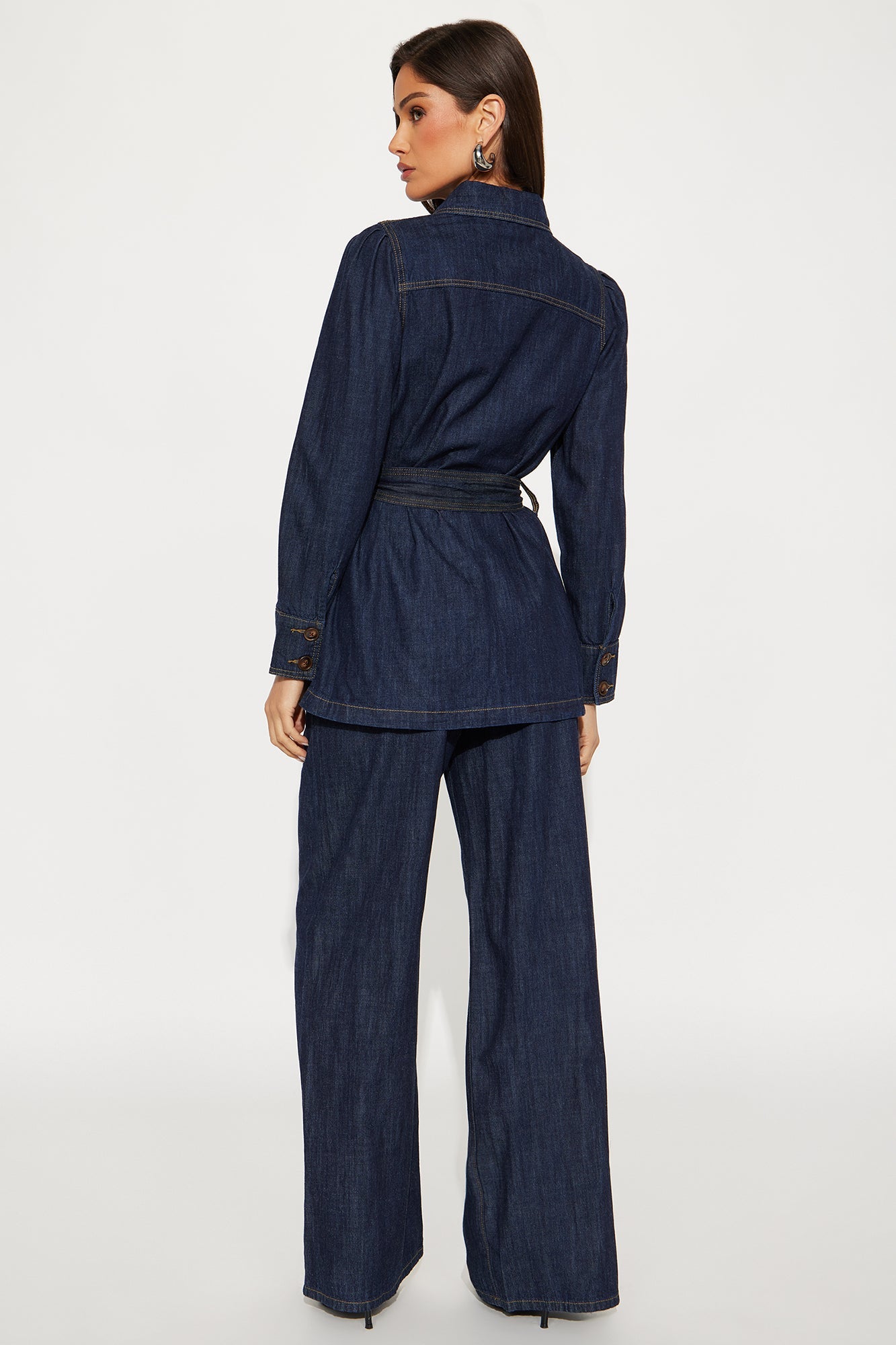 Patricia Puff Sleeve Denim Pant Set - Dark Wash