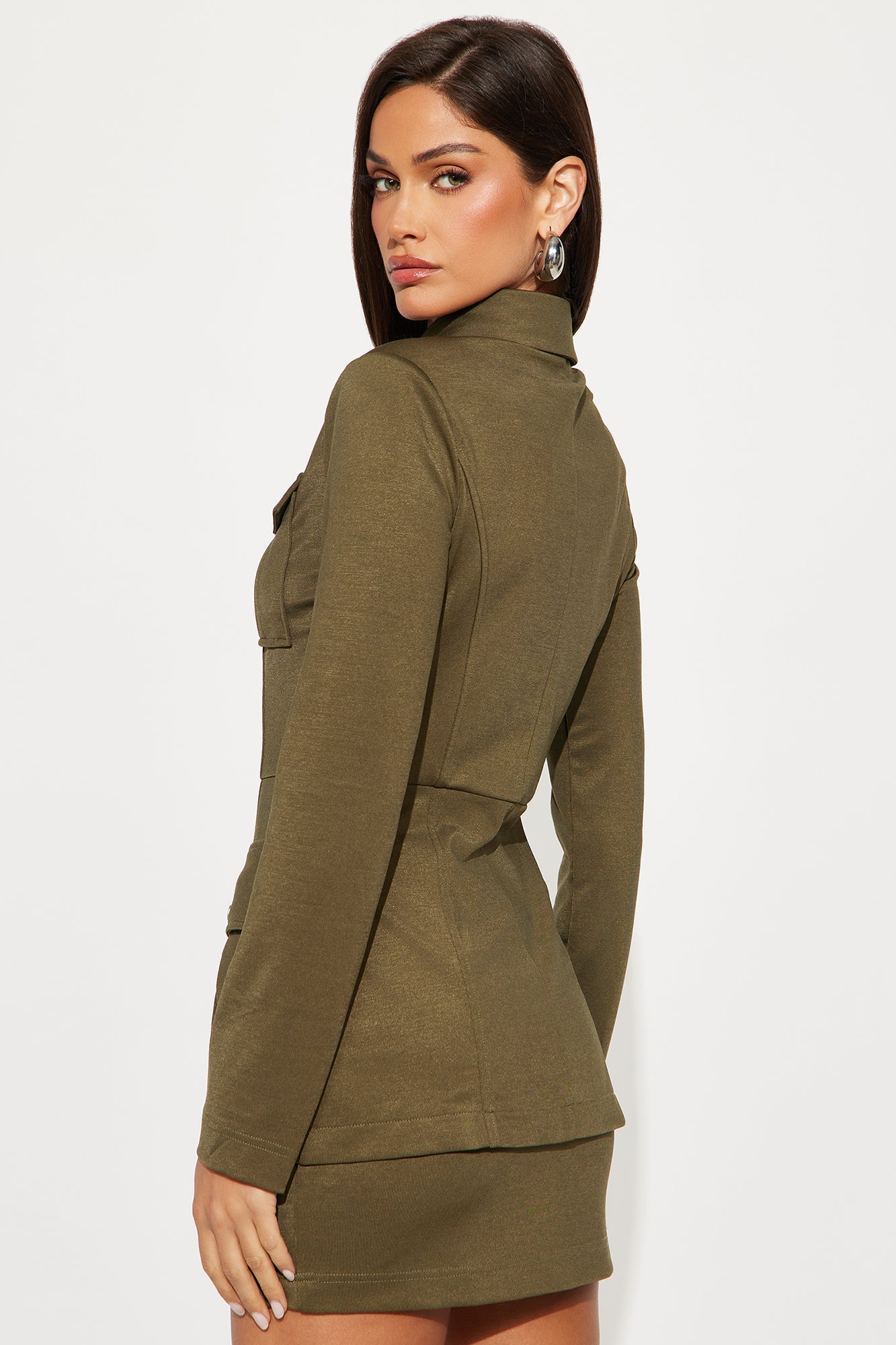 Do As I Say Pocket Detail Mini Skirt Set - Olive