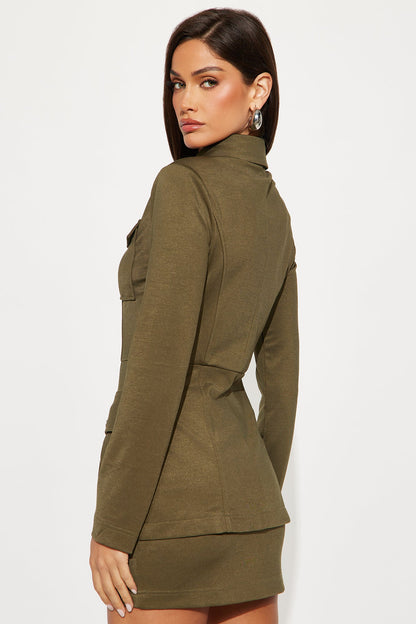 Do As I Say Pocket Detail Mini Skirt Set - Olive