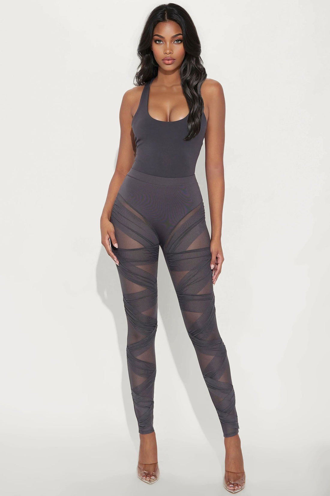 Heartbreaker Moves Mesh Cut Out Legging - Charcoal