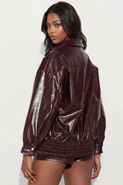 Wild At Night Faux Leather Micro Short Set - Burgundy