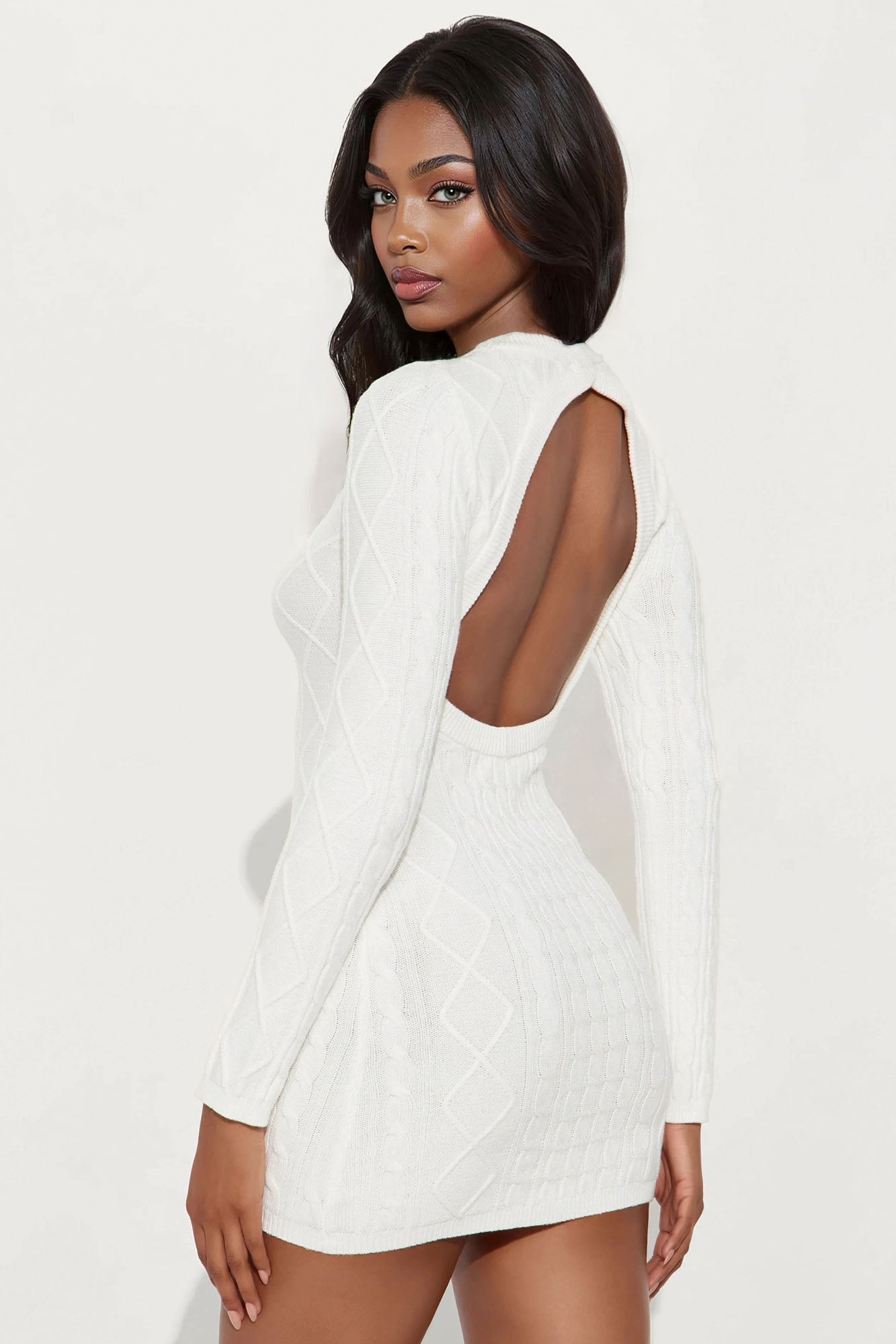 Chelsea Cable Knit Sweater Mini Dress - Ivory