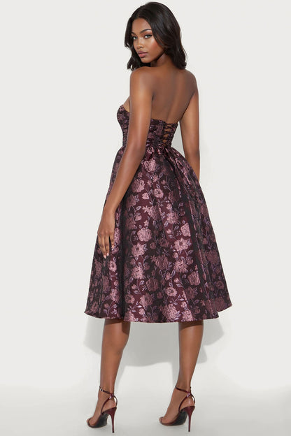 Sweet Like Me Glitter Floral Taffeta Midi Dress - Plum
