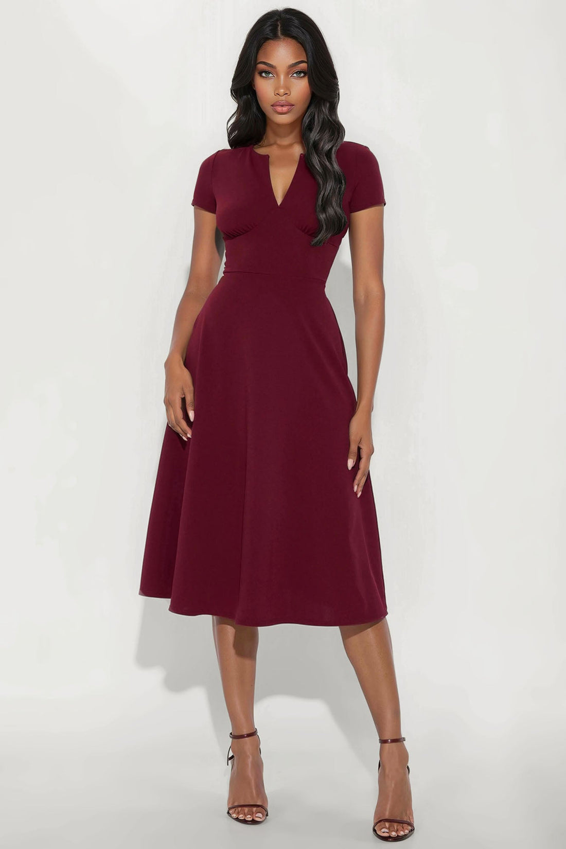 Charolette Short Sleeve Midi Dress - Burgundy