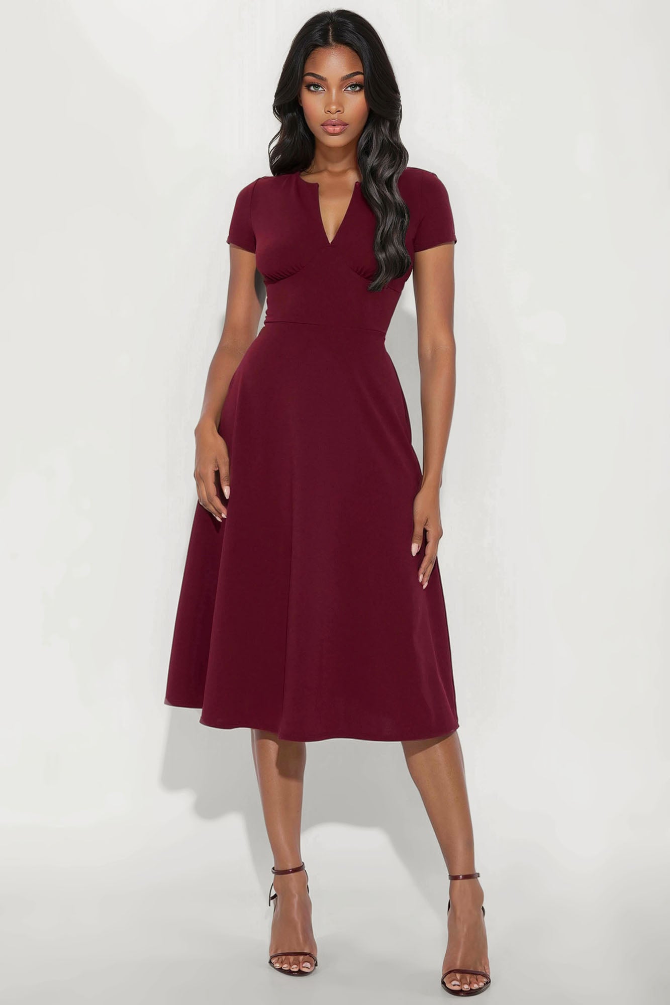 Charolette Short Sleeve Midi Dress - Burgundy