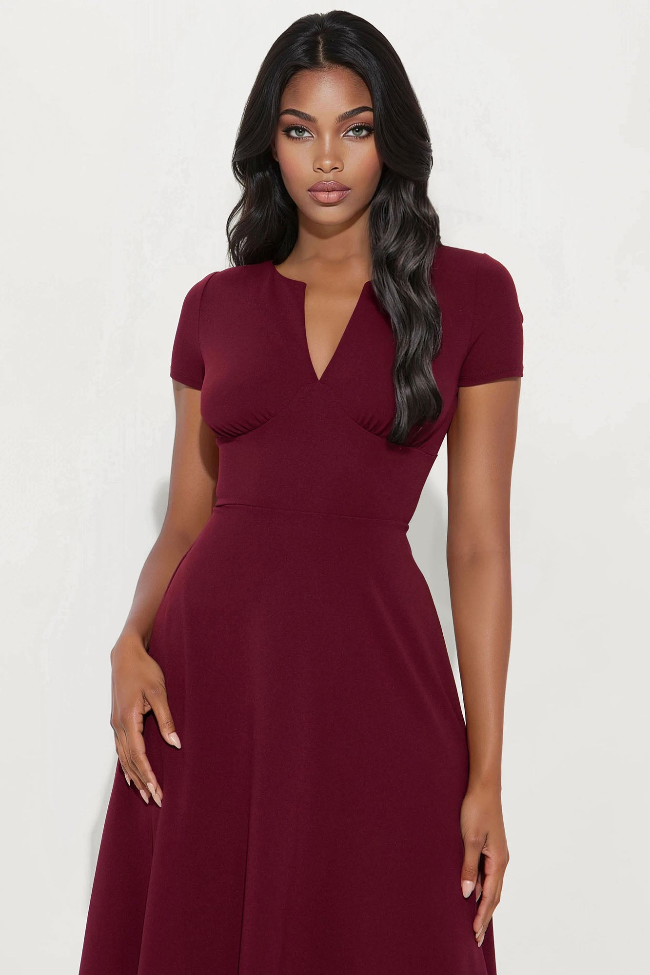 Charolette Short Sleeve Midi Dress - Burgundy