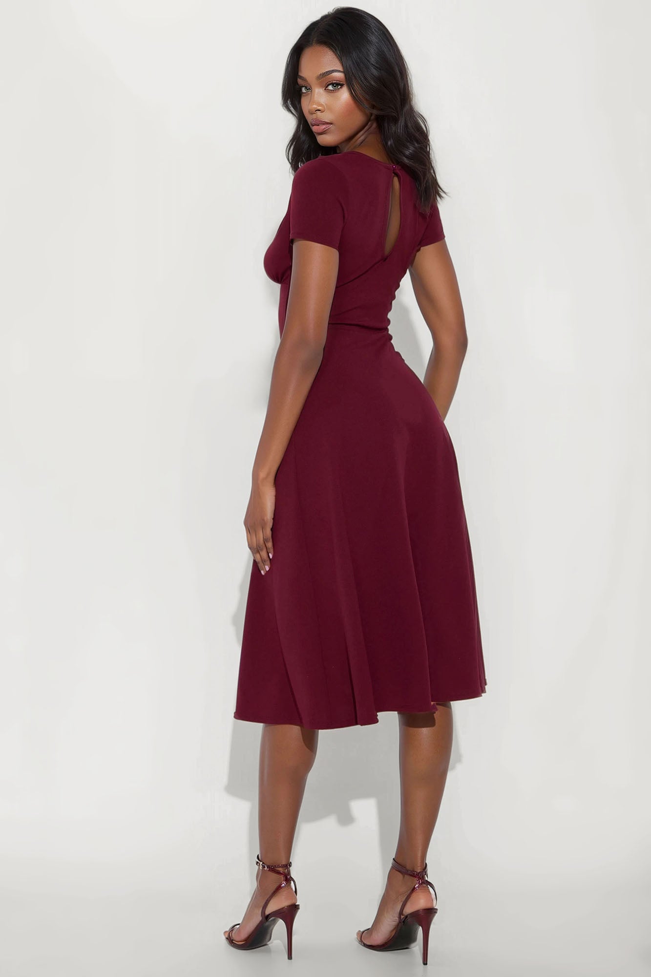 Charolette Short Sleeve Midi Dress - Burgundy