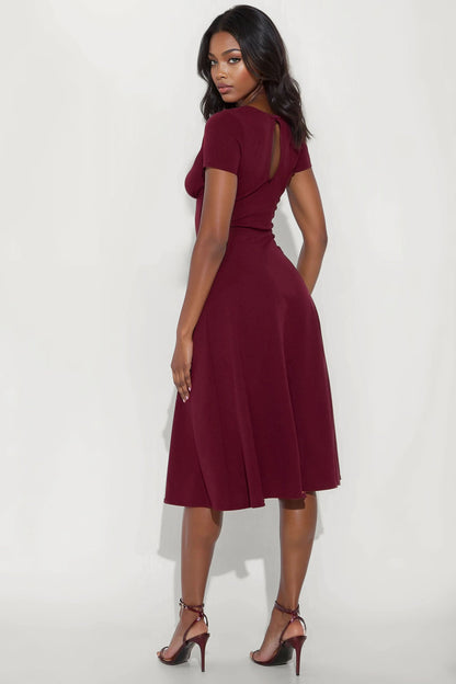 Charolette Short Sleeve Midi Dress - Burgundy