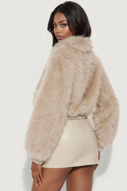 Styled Energy Faux Fur Mini Skirt Set - Taupe