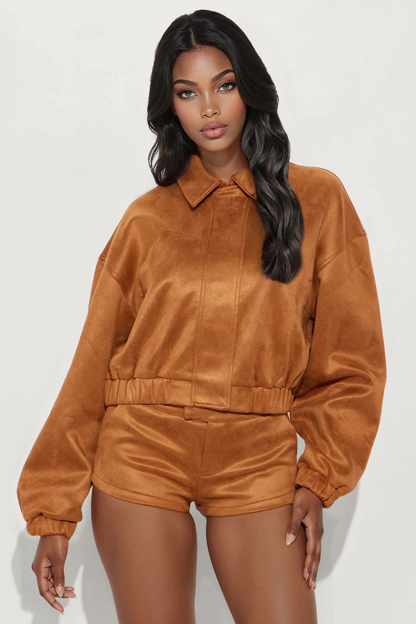 Street Rebel Faux Suede Micro Short Set - Camel