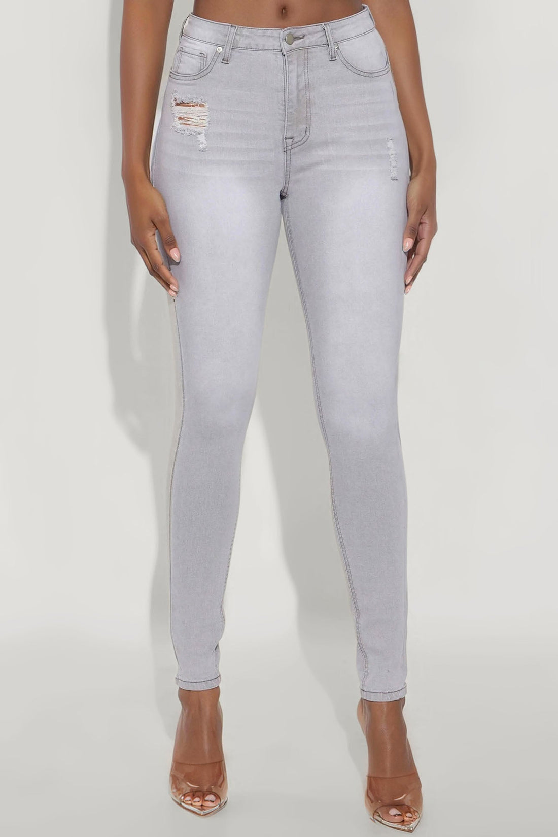 Tall Beacon Booty Lifting Ripped High Rise Stretch Skinny Jeans - Grey