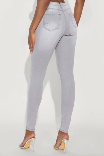 Tall Beacon Booty Lifting Ripped High Rise Stretch Skinny Jeans - Grey