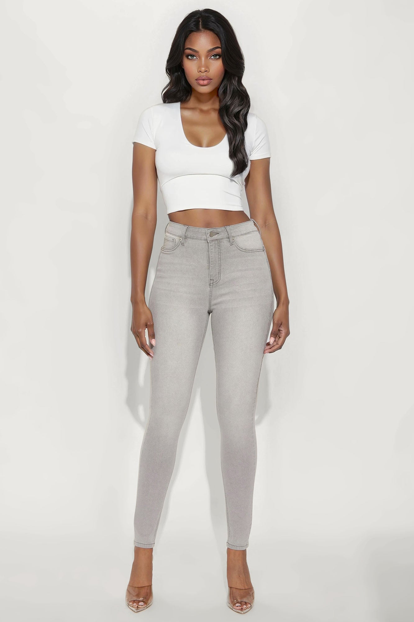 Tall Madrid Booty Lifting High Rise Stretch Skinny Jeans - Grey