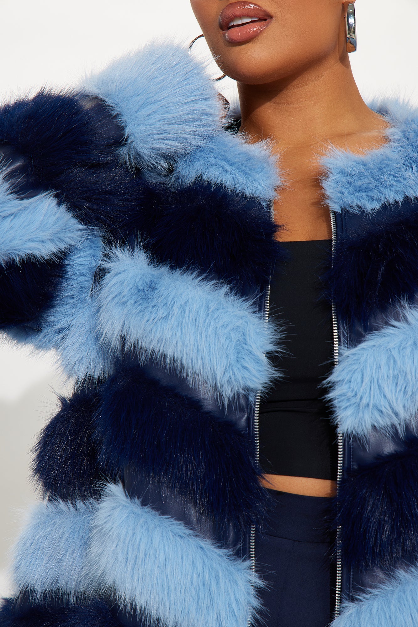 Gia Faux Fur Coat - Blue/combo