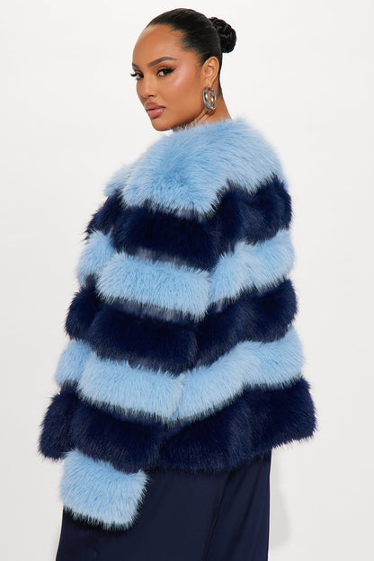 Gia Faux Fur Coat - Blue/combo